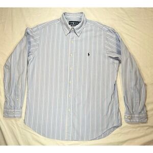 Ralph Lauren Button Up Mens 16- 34/35 Blue/Pink Striped Classic Long Sleeve